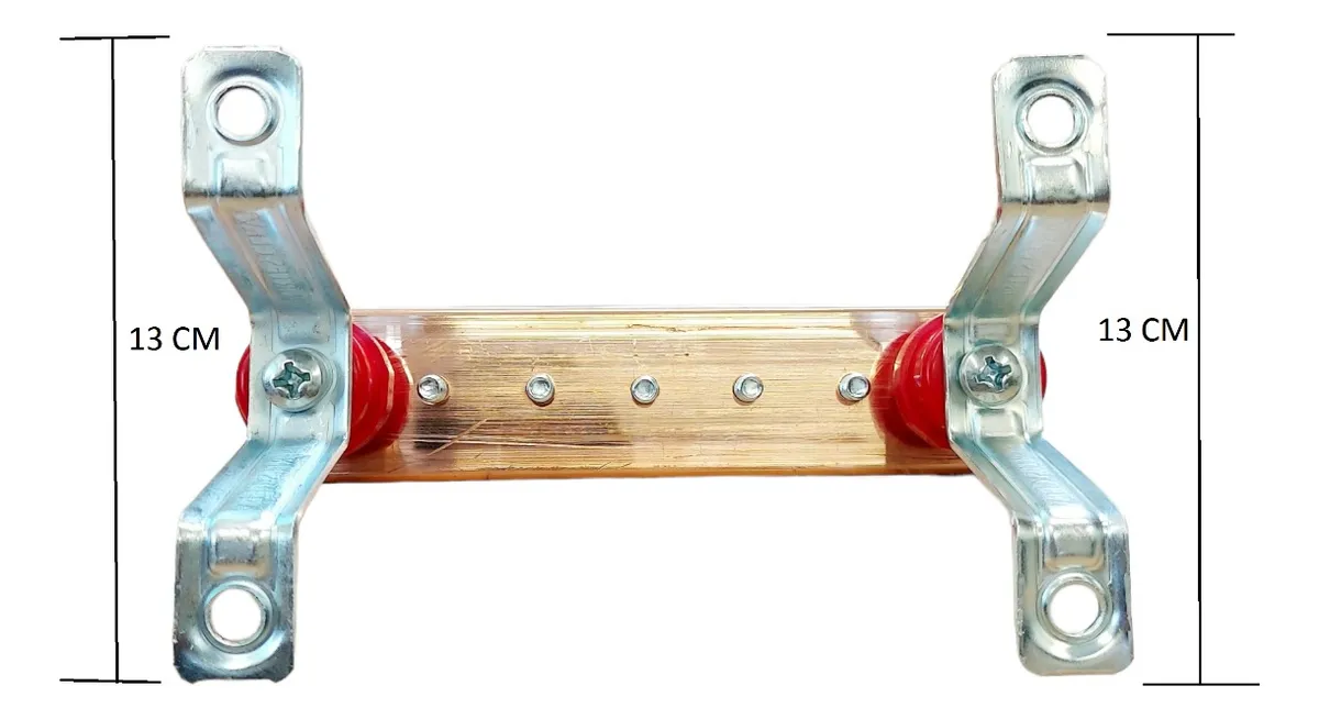 Barra De Cobre 1/4" x 2" (21cm) Aislador, Trapecio, 5 Tornillos