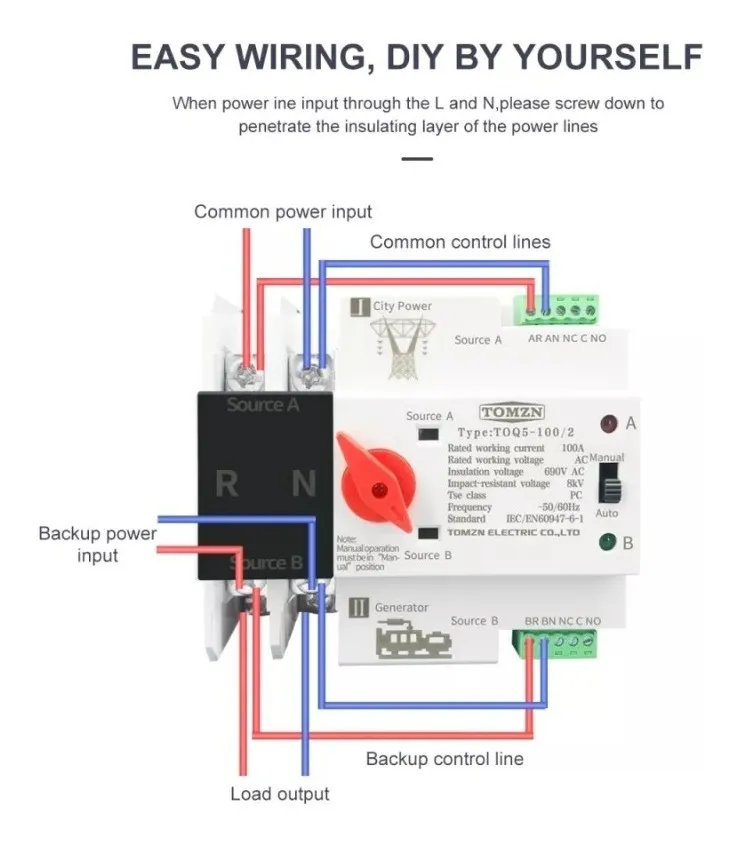 Interruptor Transferencia Automática/manual 2p 110v 63a Toq5
