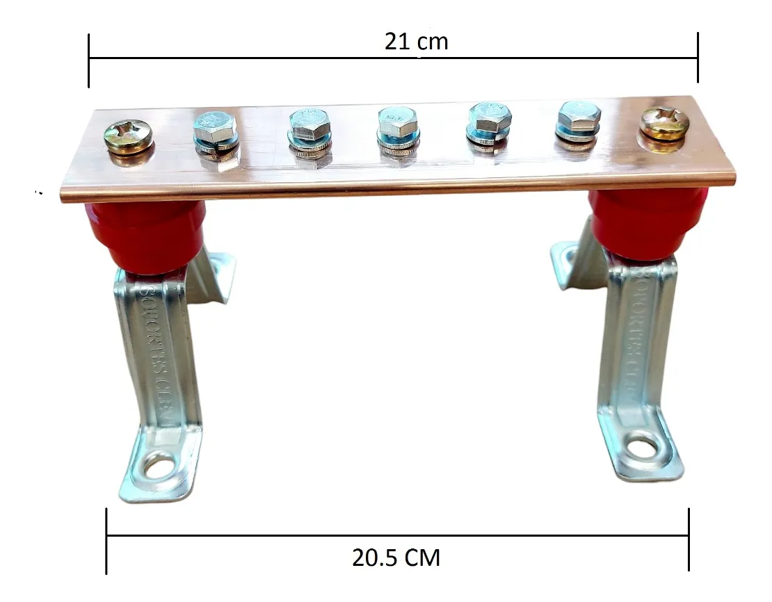 Barra De Cobre 1/4" x 2" (21cm) Aislador, Trapecio, 5 Tornillos