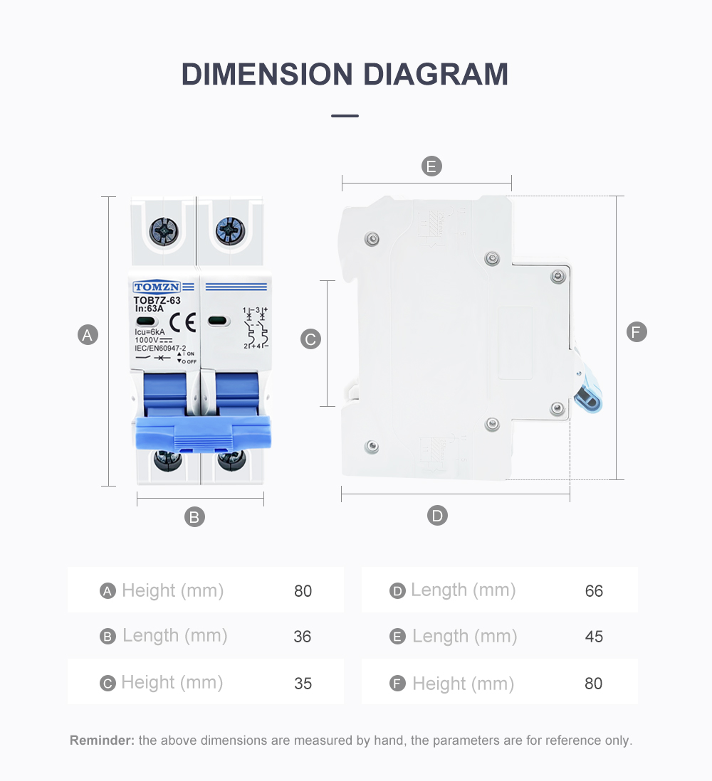 Interruptor Termomagnético Dc 1000V 2P Fotovoltáico TOB7Z-63