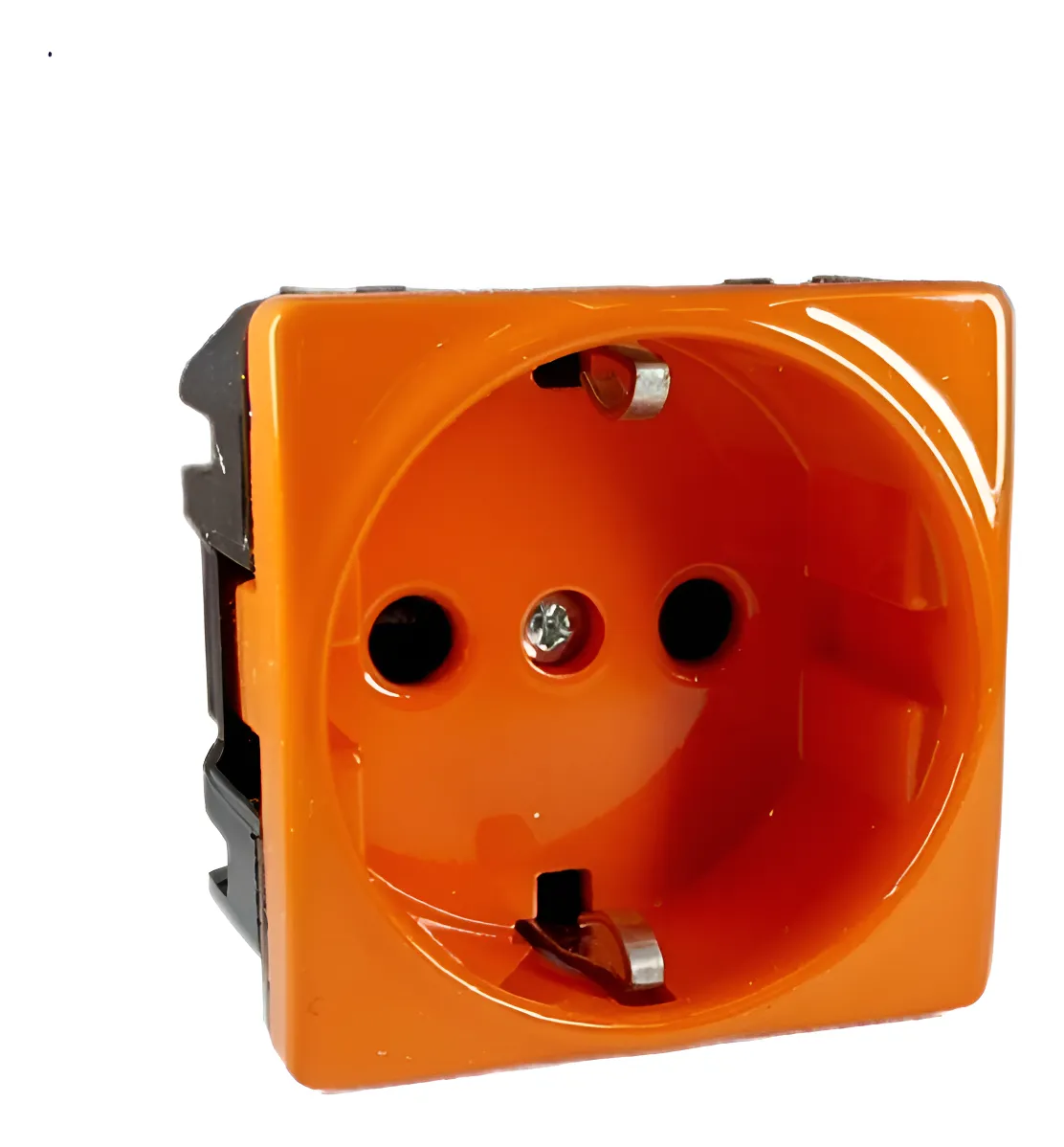 Contacto Europeo Schuko Pared 2 Polos + T Naranja Con Placa 