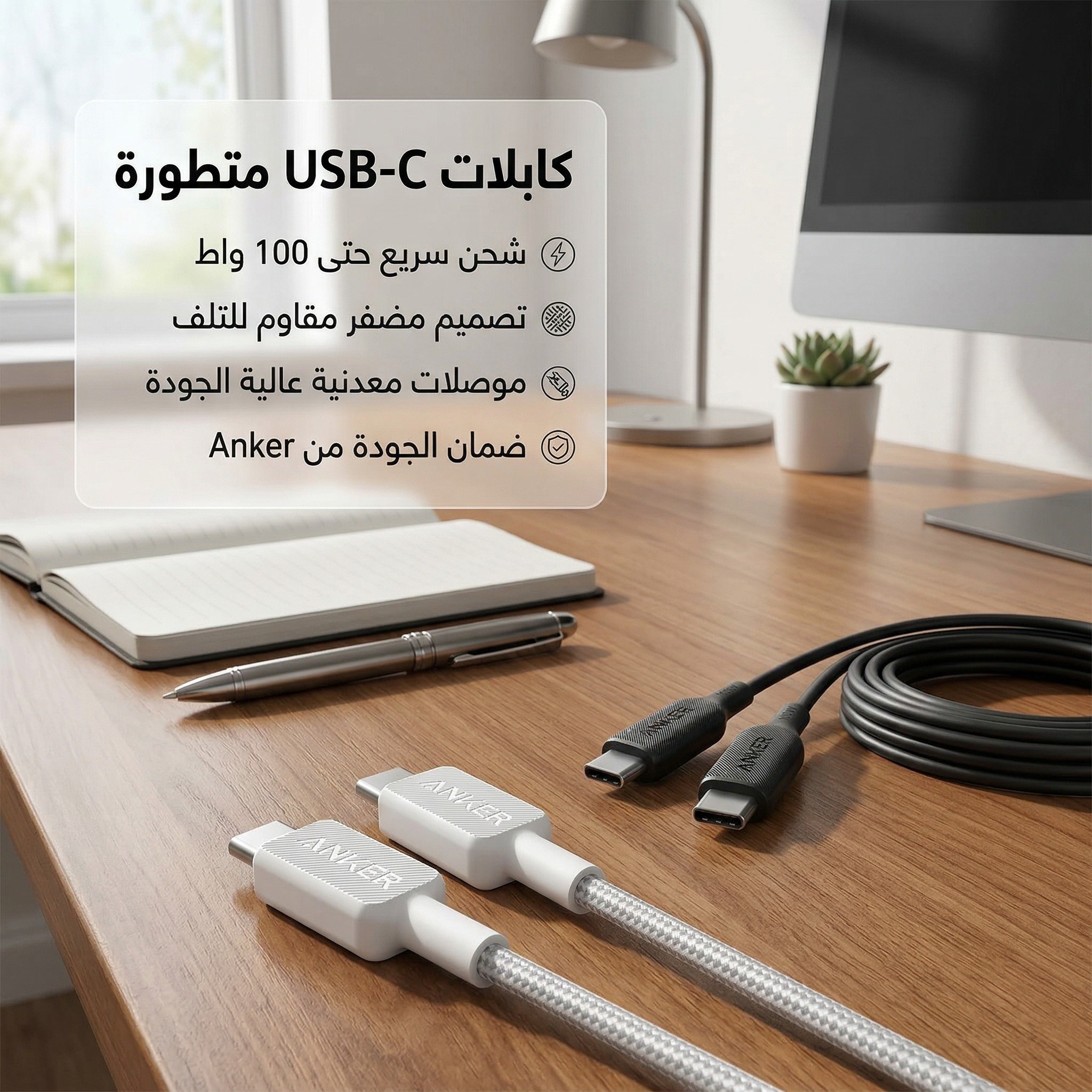 ANKER C TO C CABLE 60W WHITE 1M