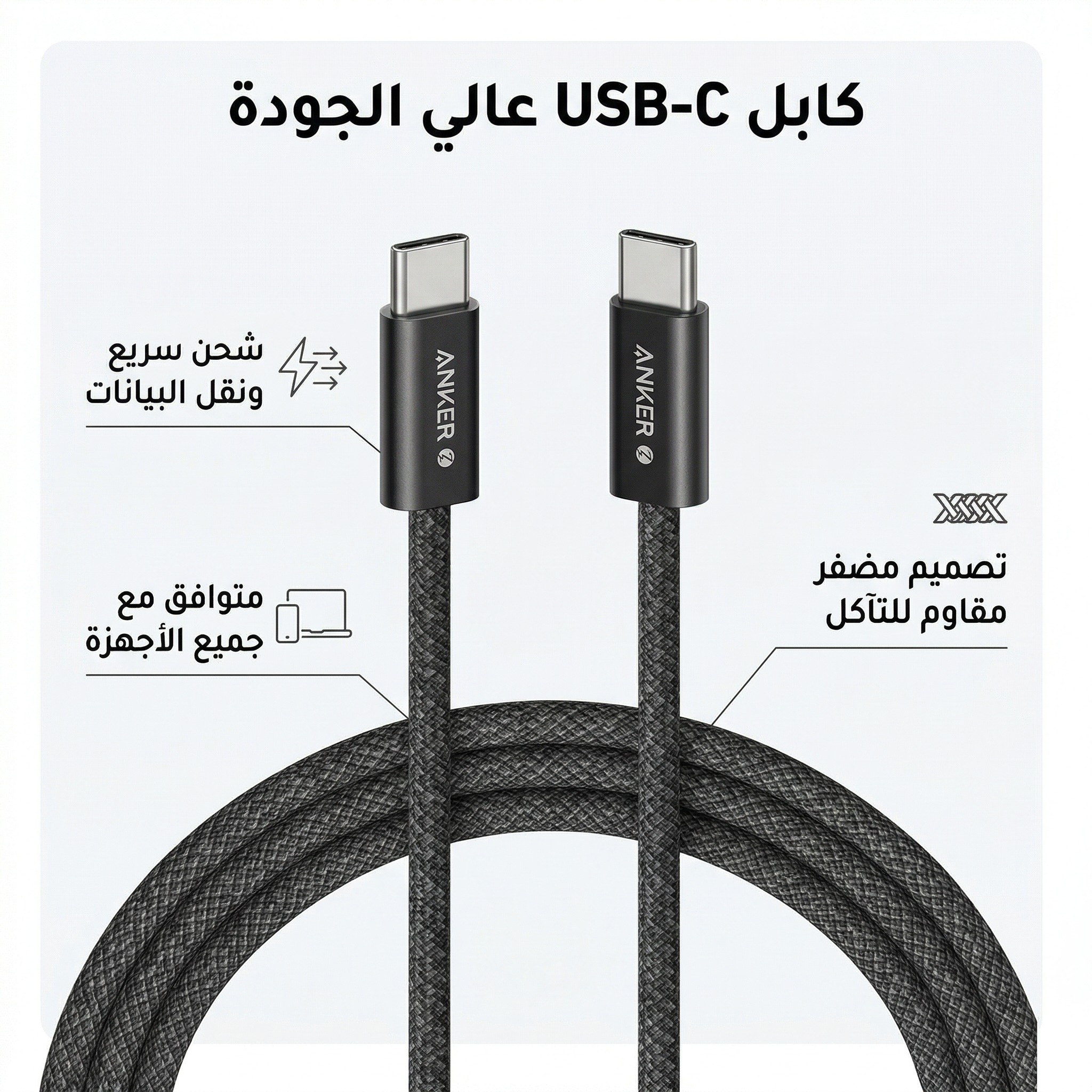 ANKER C TO C CABLE 60W BLACK 2M