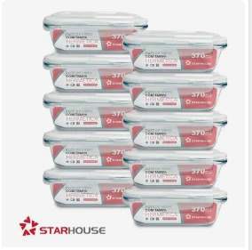 Kit 10 Potes Vidro 370ml Hermético Marmita Forno Refratário Star House