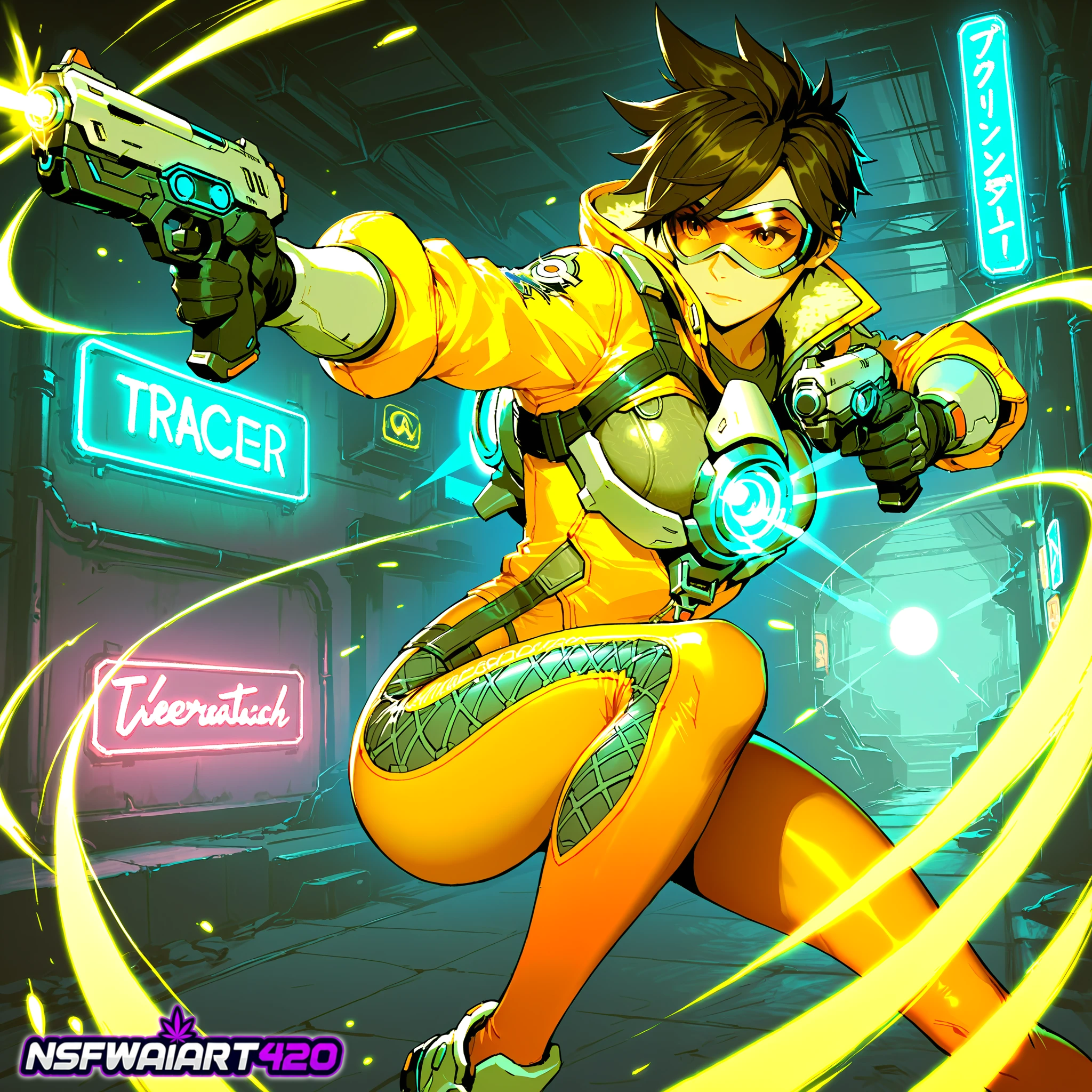 Neon Night Anime Pin-Up- Tracer