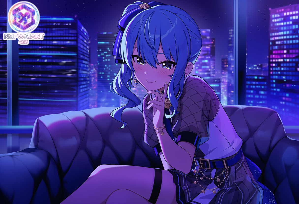 Night City Blue Digital Pin-Up- Hoshimachi Suisei
