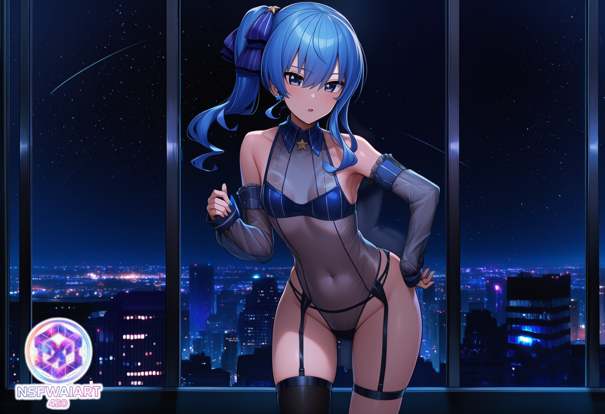 Night City Blue Digital Pin-Up- Hoshimachi Suisei