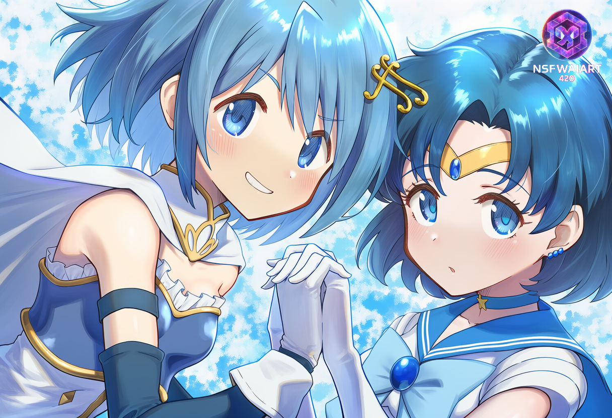 Aqua Duo Digital Art Print-Miki Sayaka and Ami Mizuno- So you think your a magical girl?