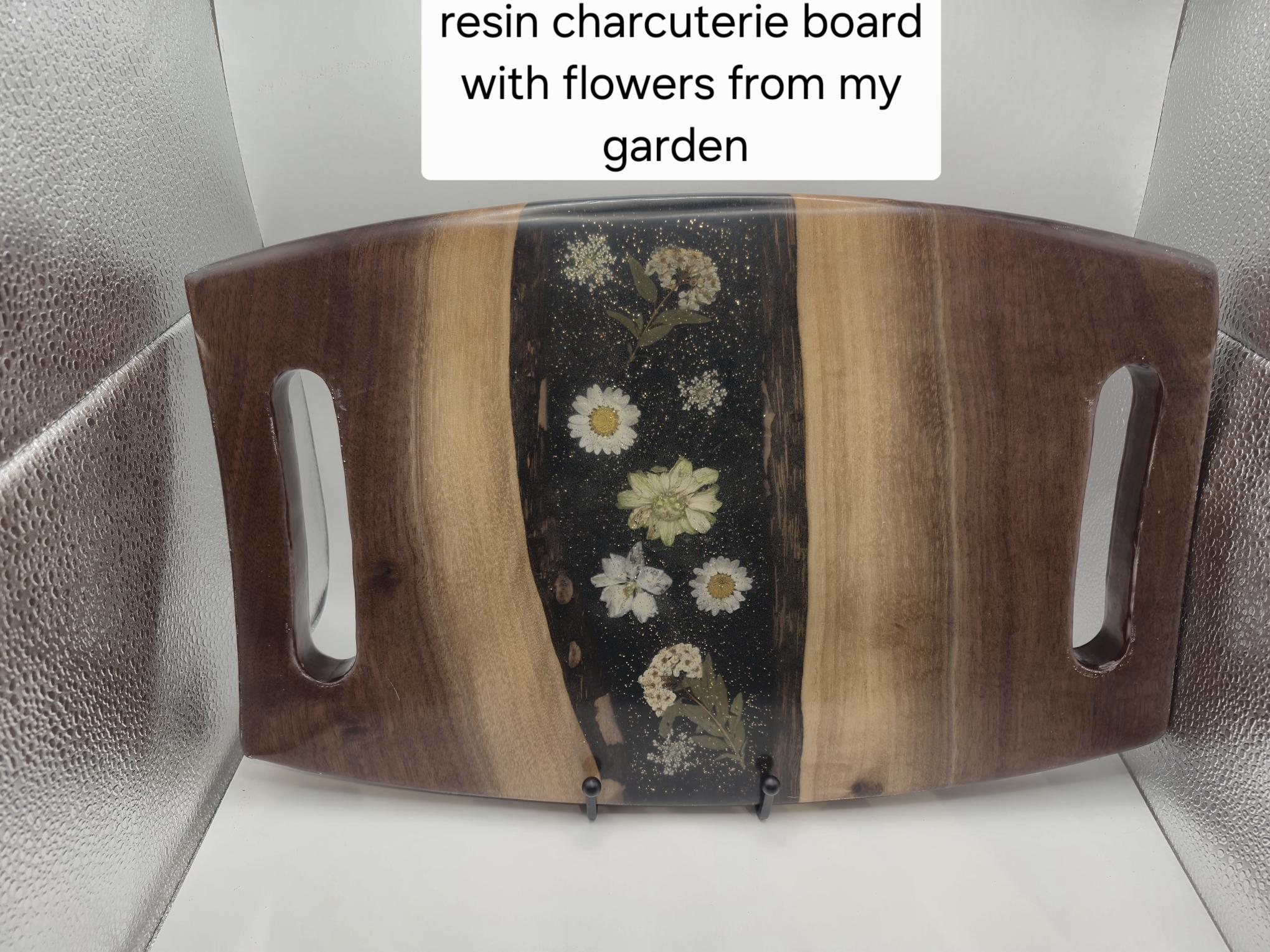 Resin Charcuterie Board with Garden Flowers