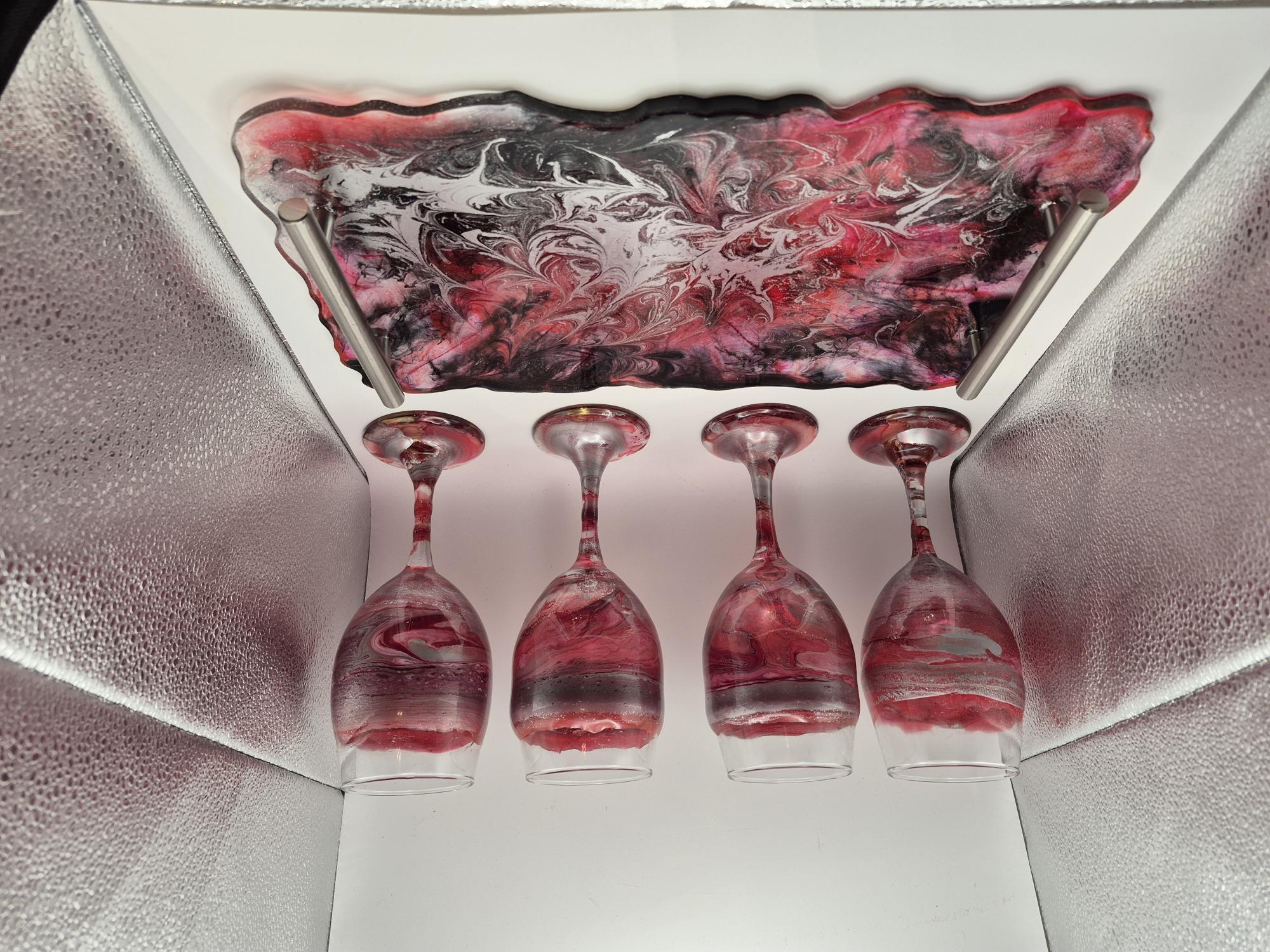 Marbled Wine Glass & Tray Set