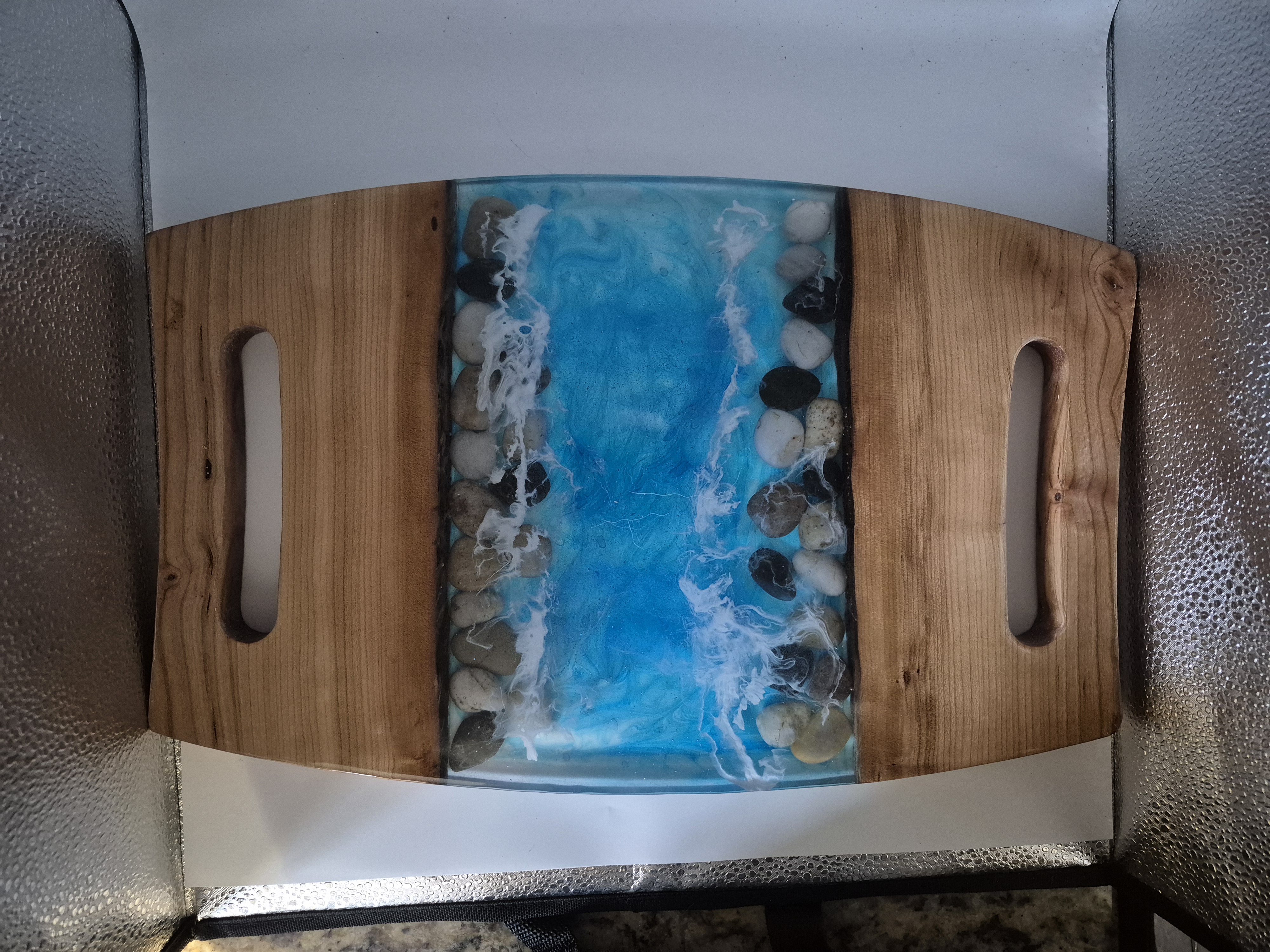 Ocean Resin and Wood Serving Tray