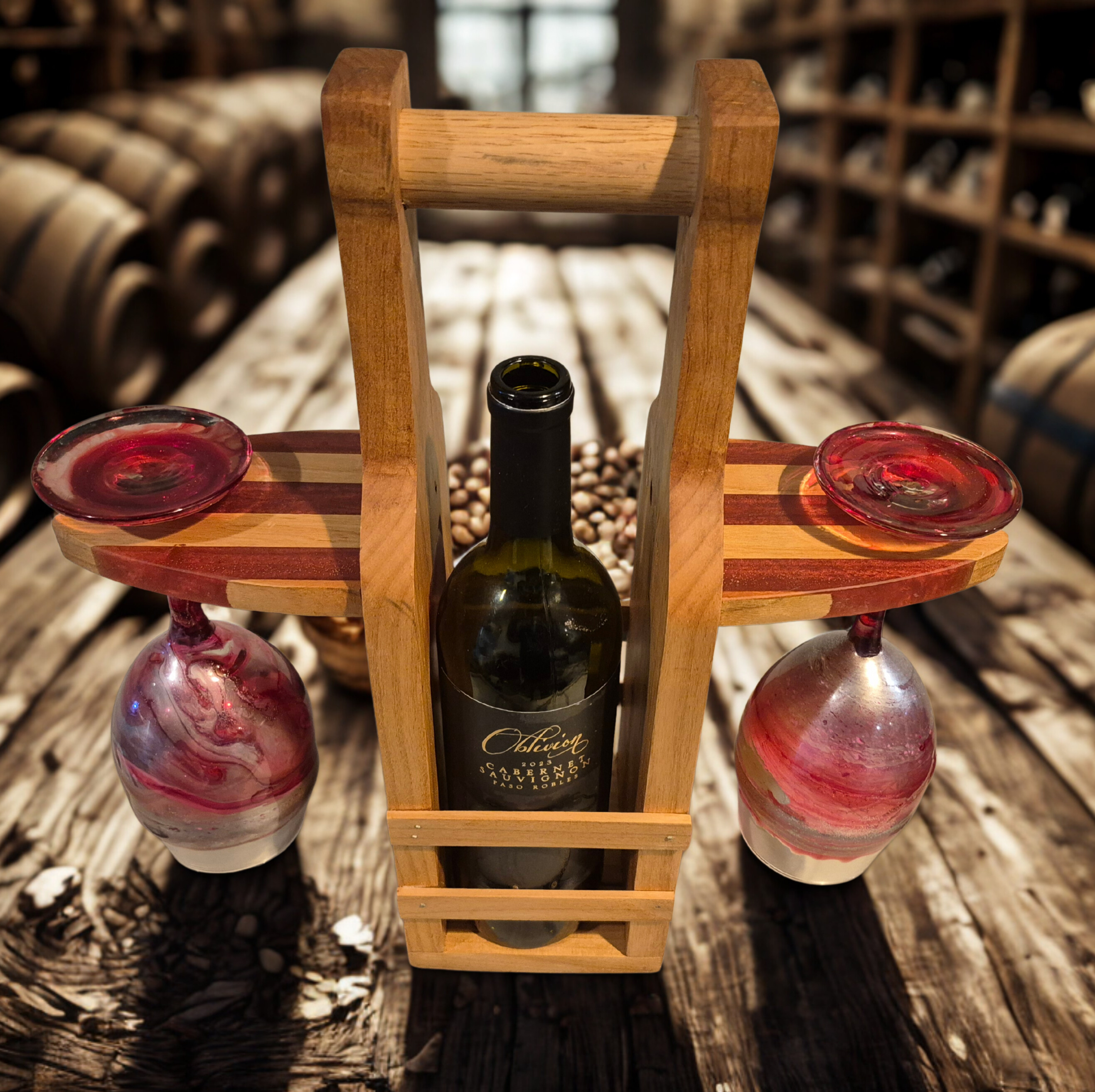 Wooden Wine Bottle and Resin Caddy