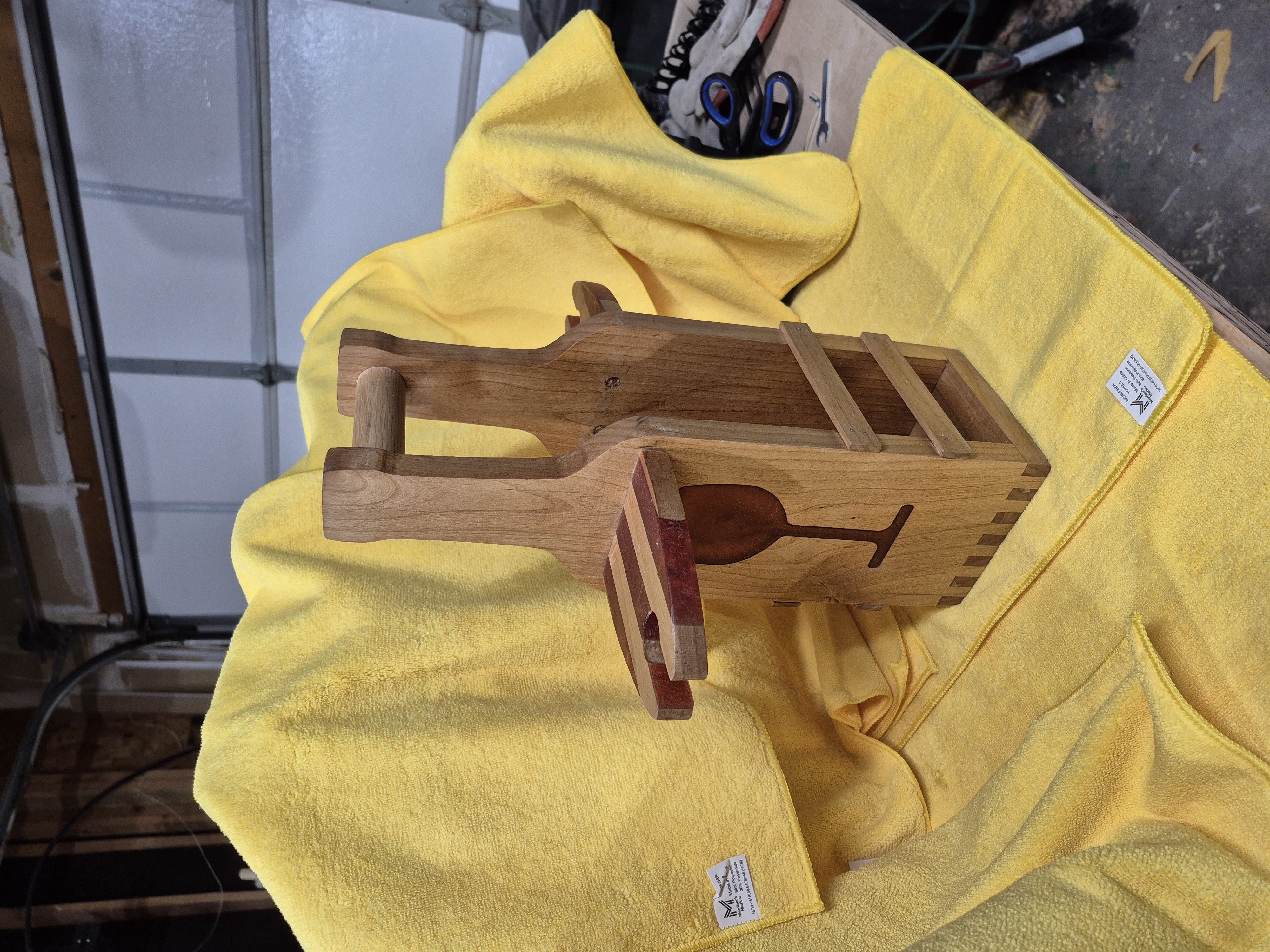 Wooden Wine Bottle and Glass Holder