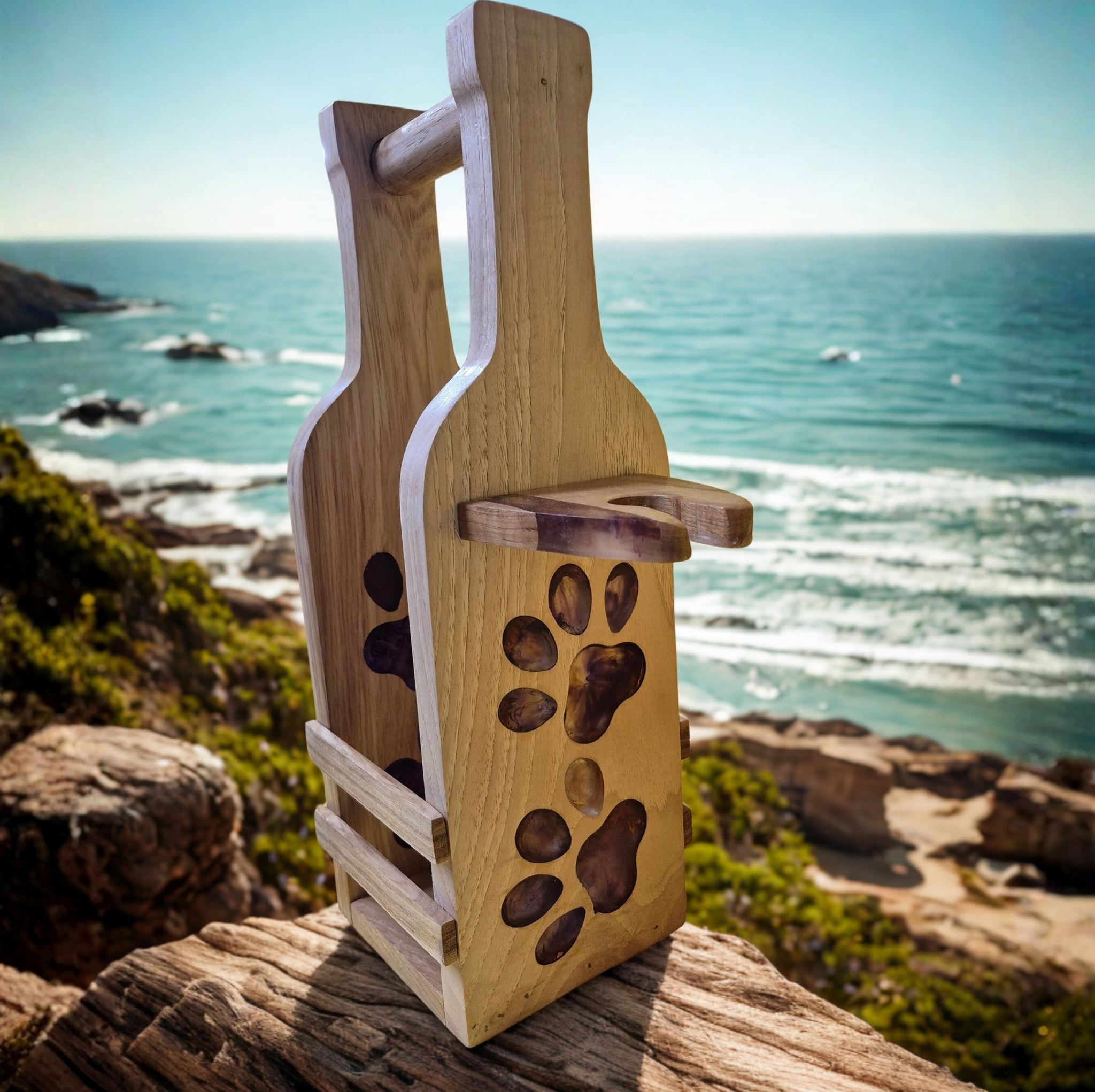 Wooden Paw Print Wine Caddy