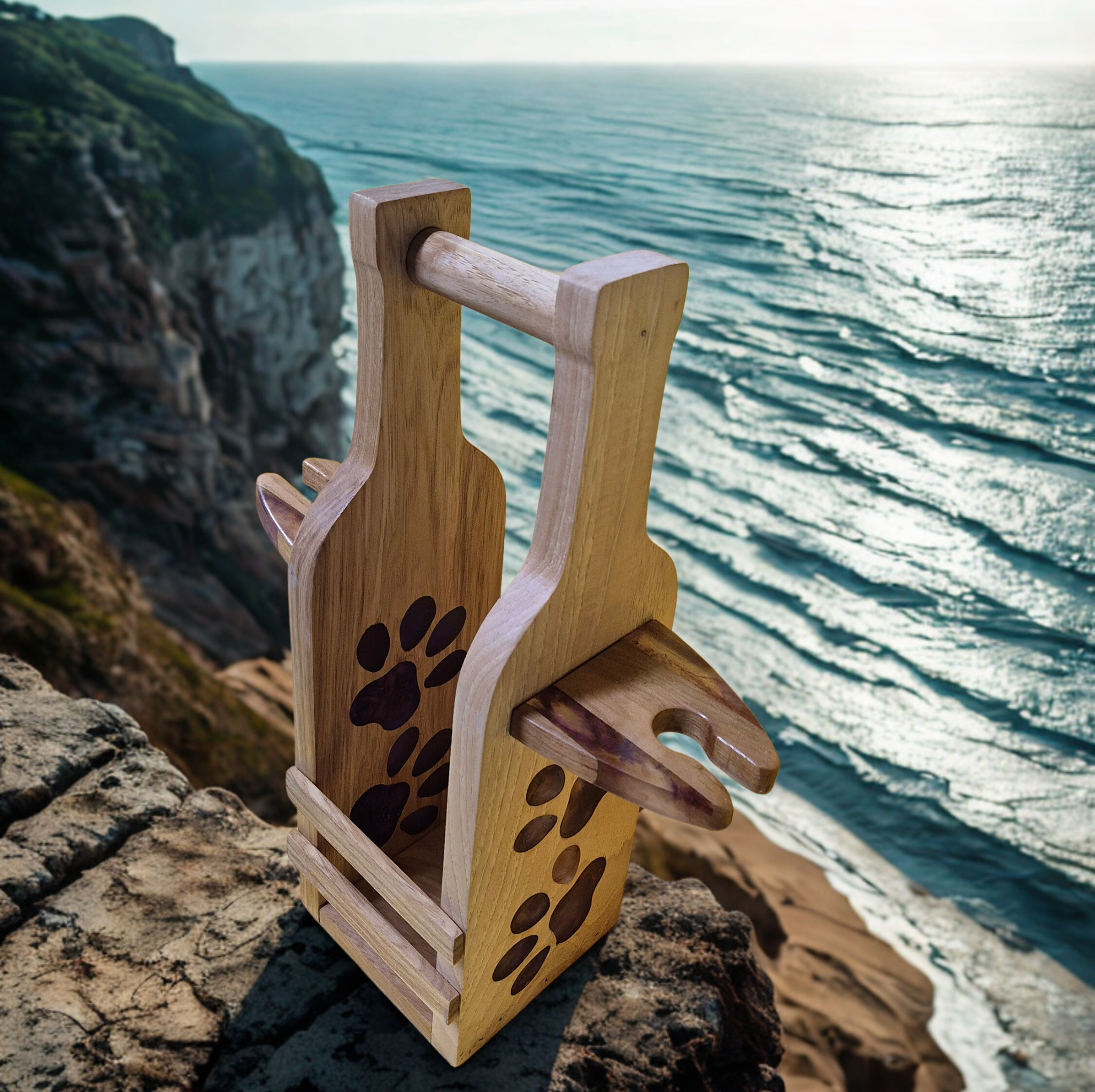 Wooden Paw Print Wine Caddy