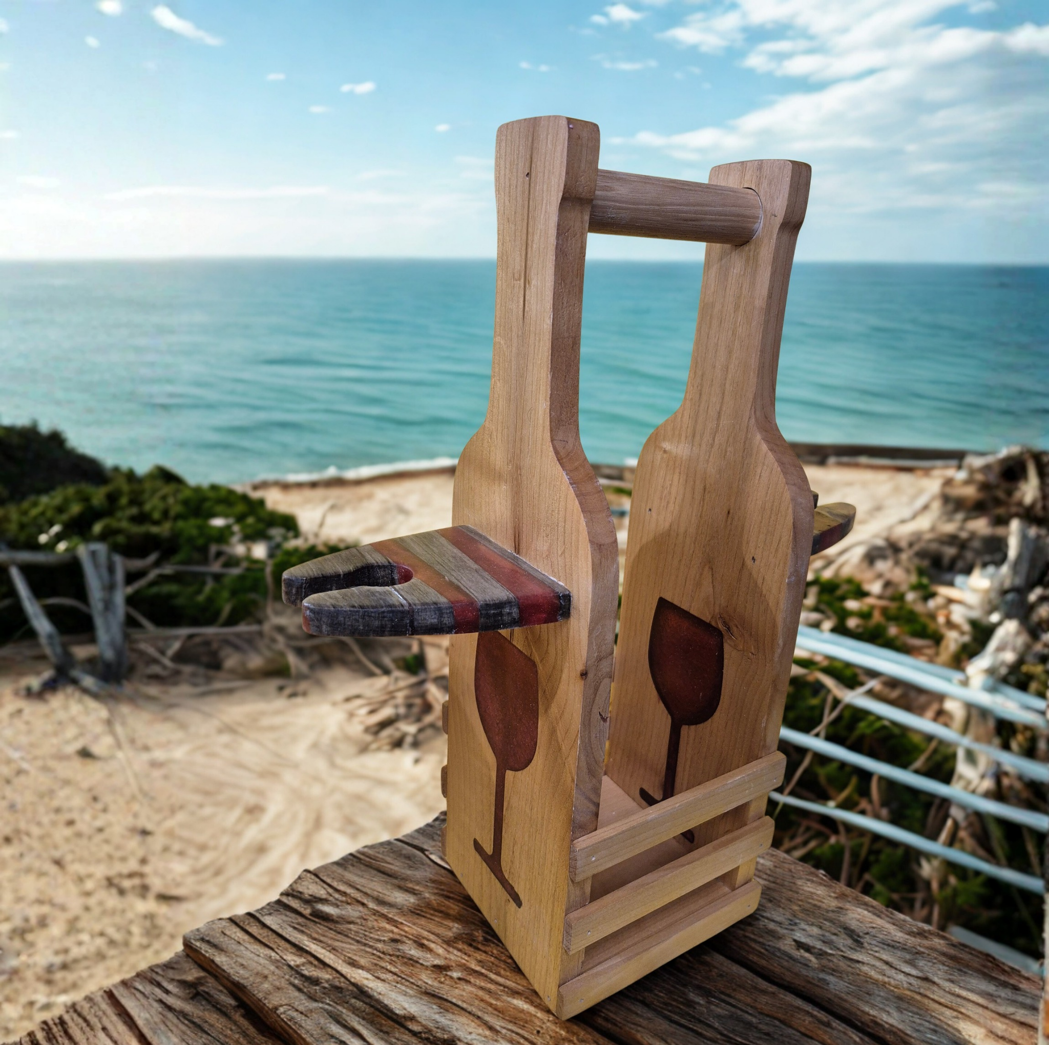 Wooden Wine Bottle and Glass Holder