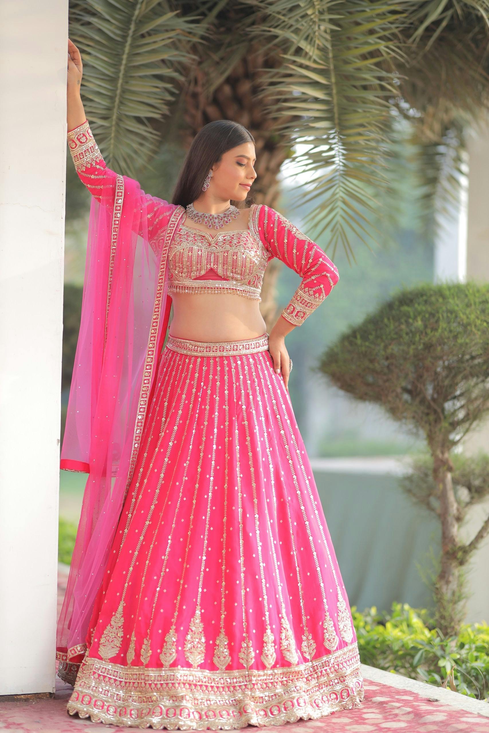 Embroidered Pink Lehenga Set