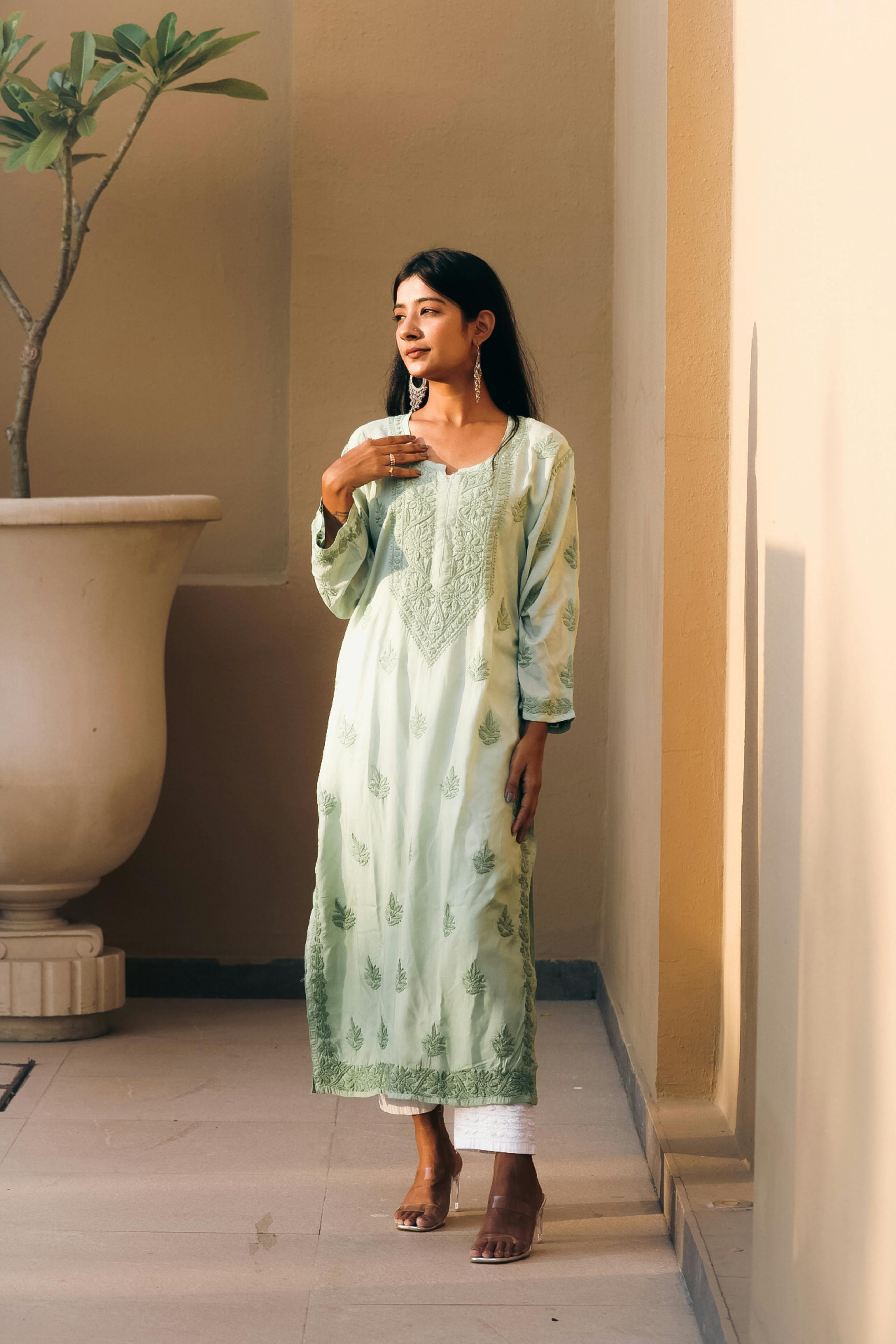 Mint Green Embroidered Kurta