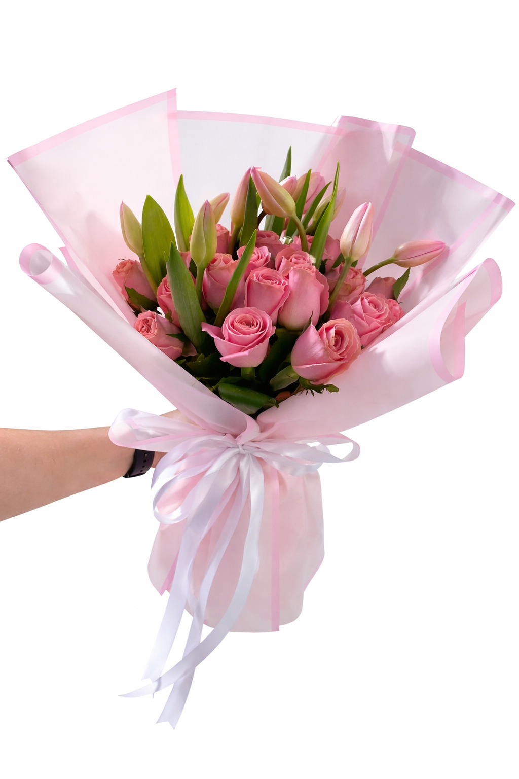 Elegante Ramo De Rosas Y Tulipanes