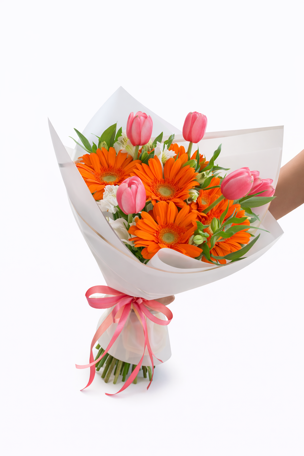 Bouquet Vibrante De Tulipanes Y Gerberas