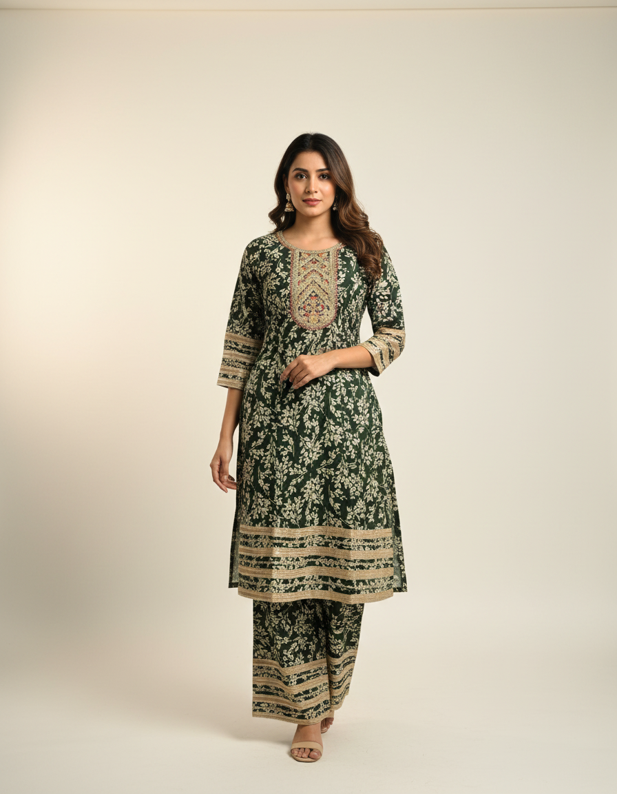 Red Floral Printed Suit Set