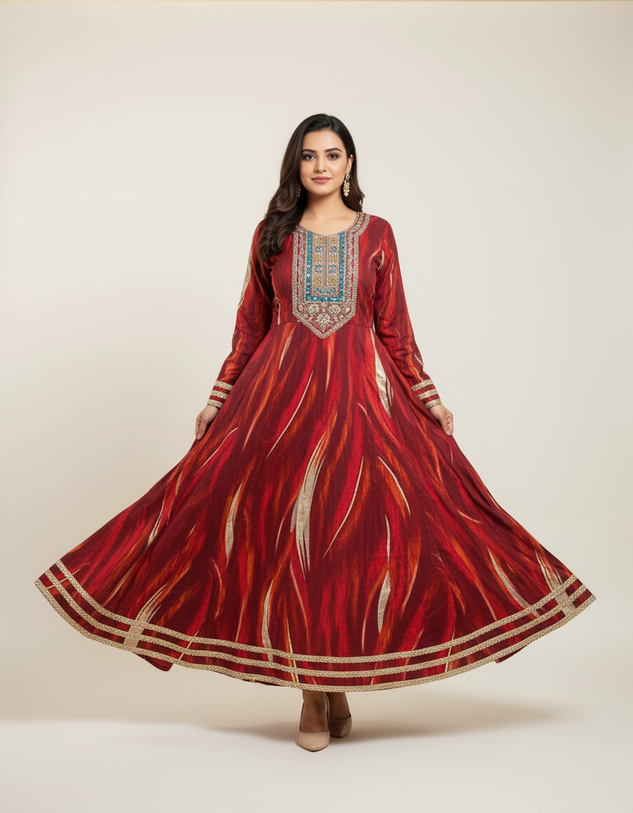 Red Floral Printed Suit Set