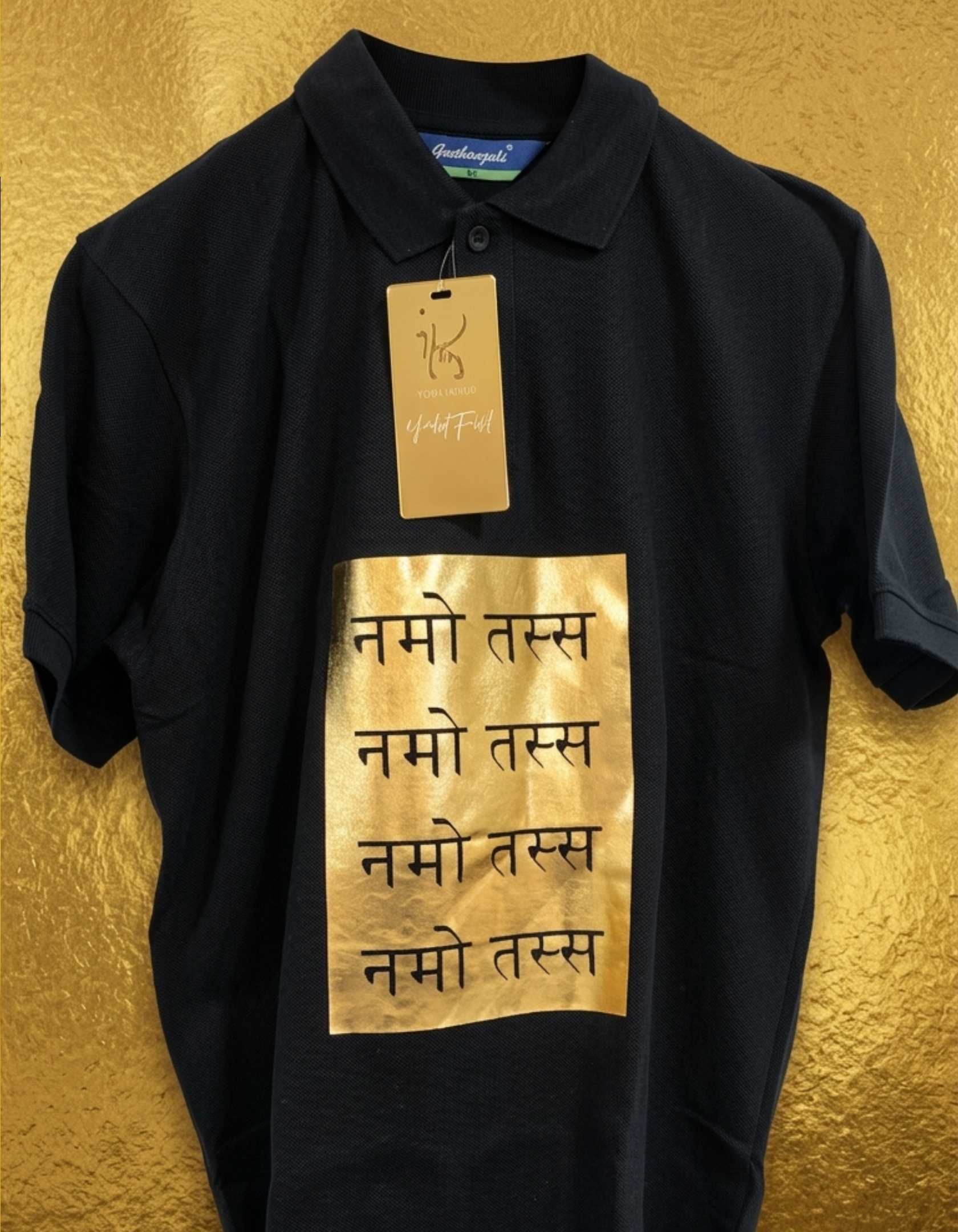 Black Namaste Gold Foil Polo