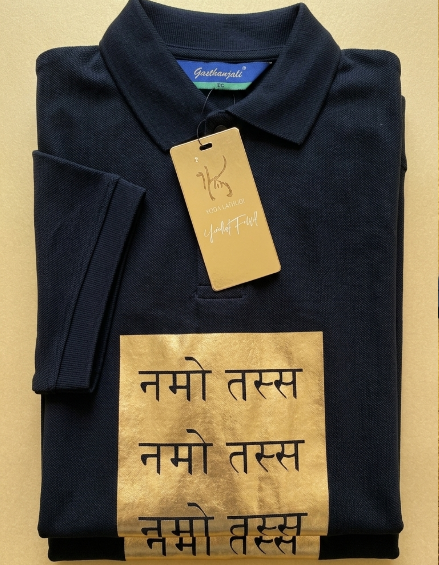 Black Namaste Gold Foil Polo