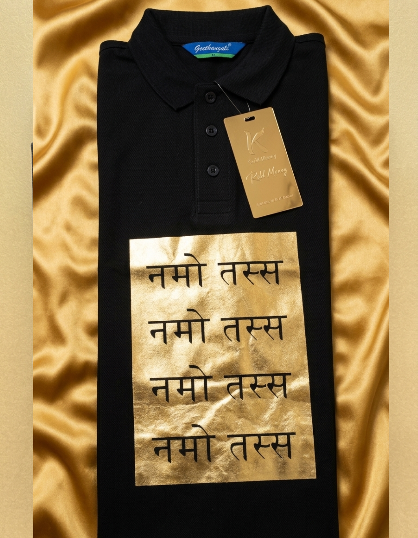 Black Namaste Gold Foil Polo