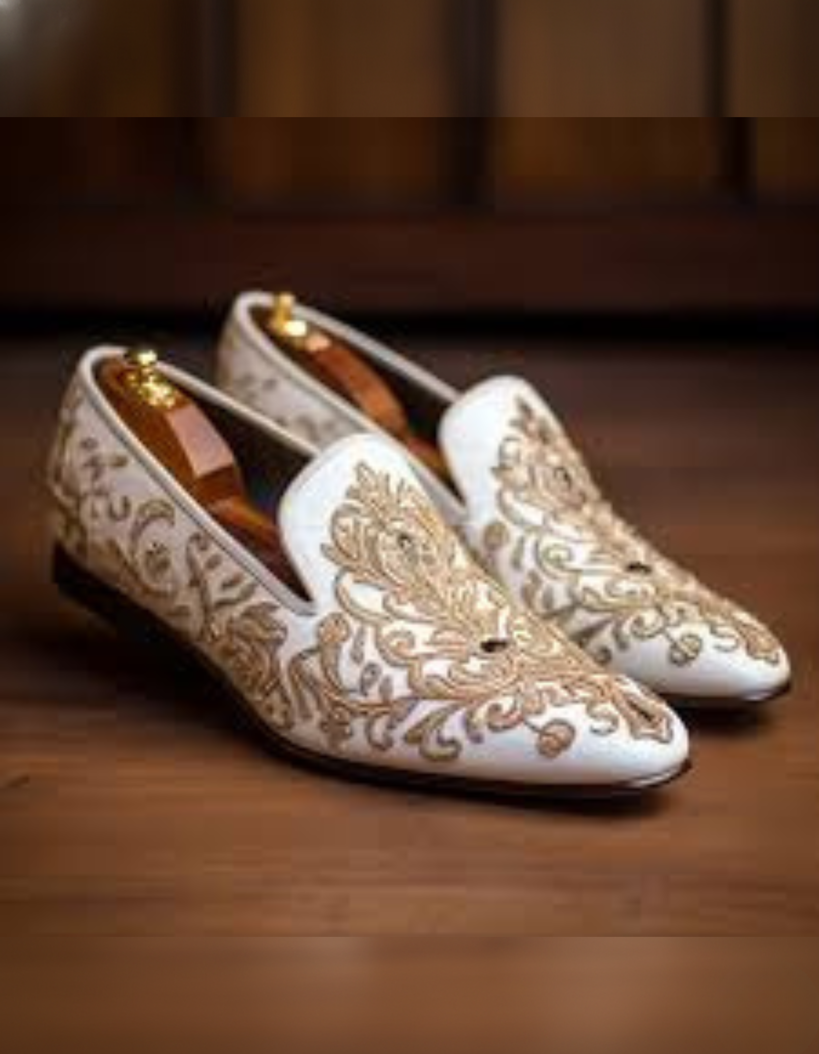 Gold Embroidered White Loafers