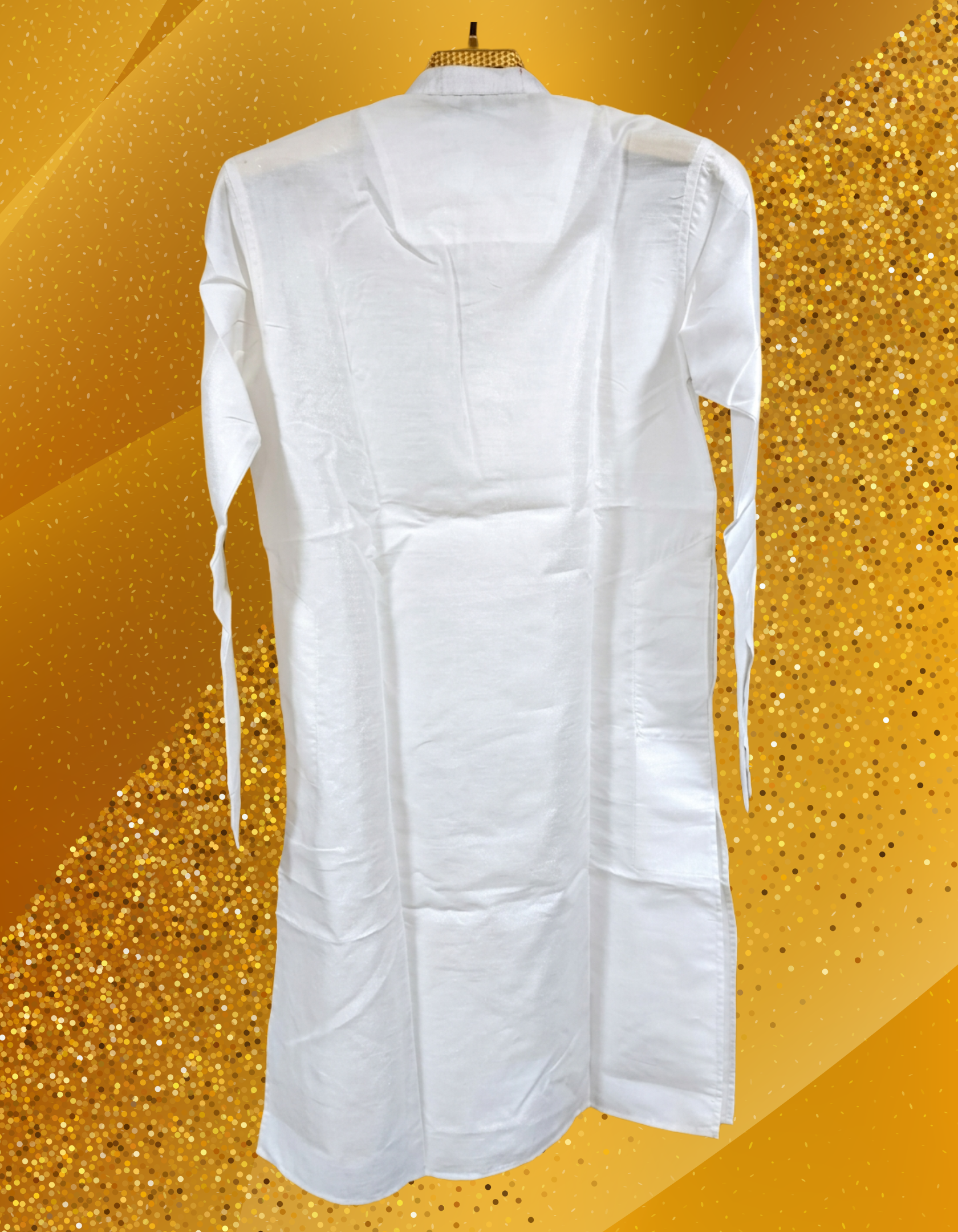 White Cotton Gold Kurta Set