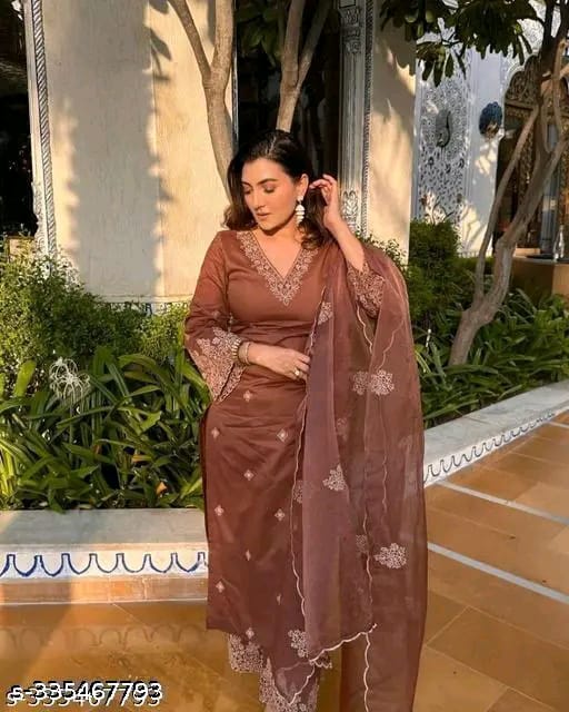 Embroidered Brown Designer Suit
