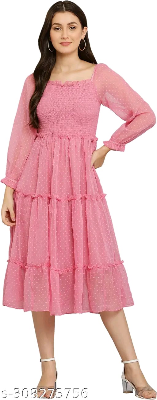 Pink Ruffled Midi Dress