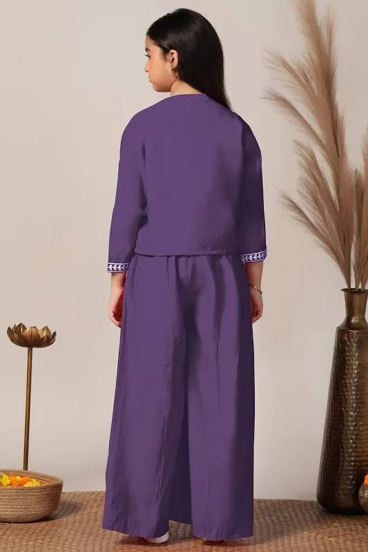 Girls Embroidered Purple Kurta Set