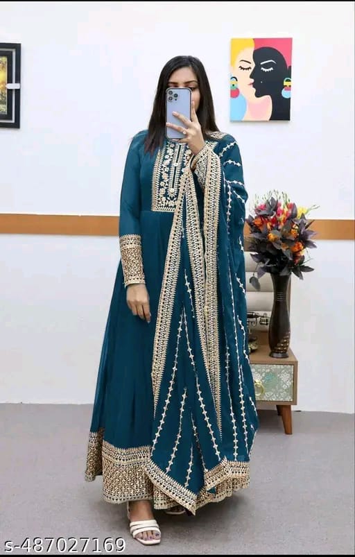 Teal Embroidered Anarkali Gown