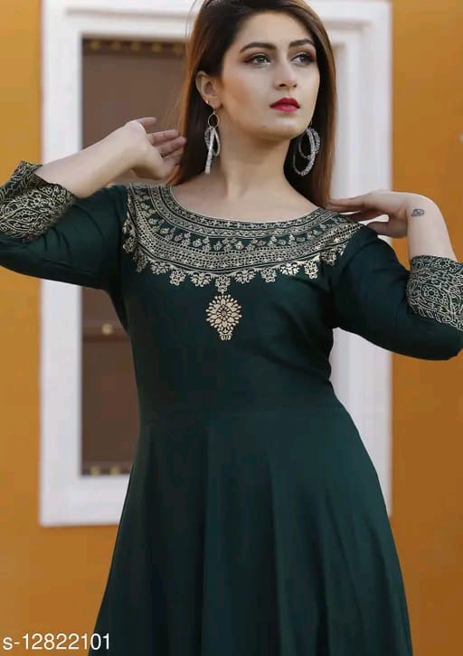 Green Embroidered Anarkali Dress