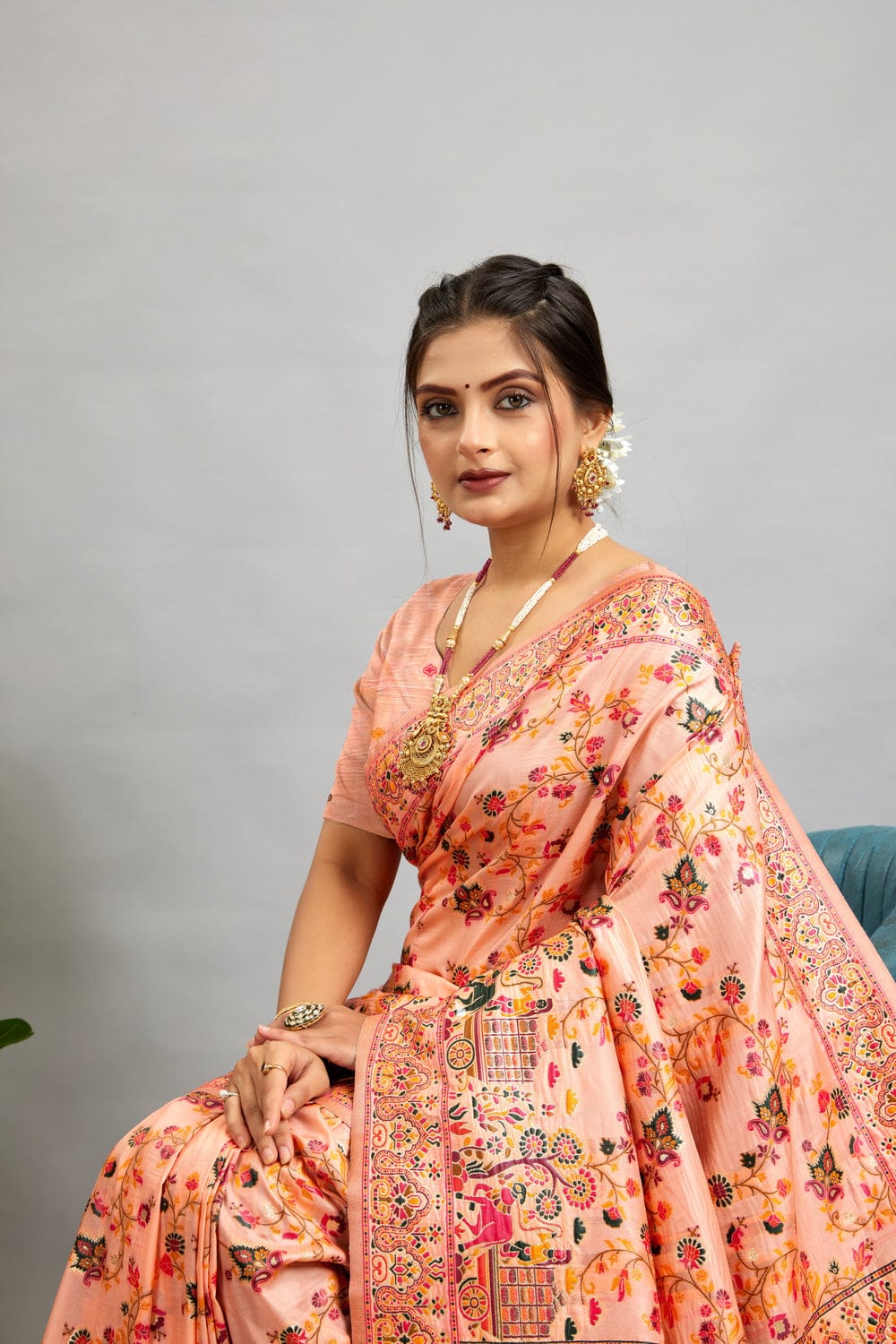 Peach Banarasi Silk Saree