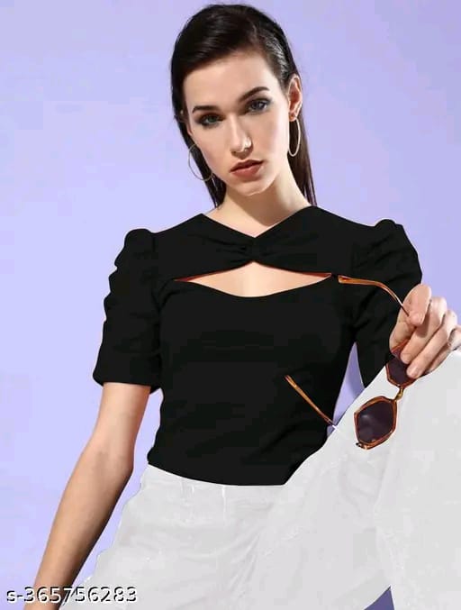 Women's Puff Sleeve Black Top