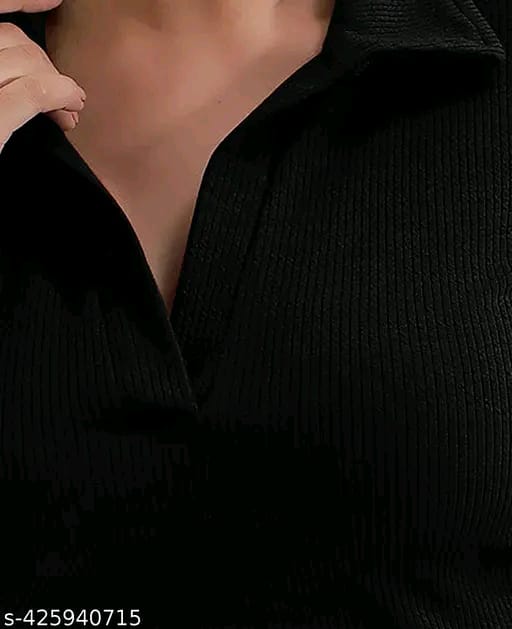 Black Ribbed Slim Fit Top