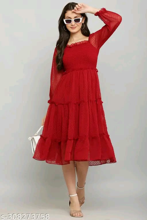 Elegant Red Ruffle Dress