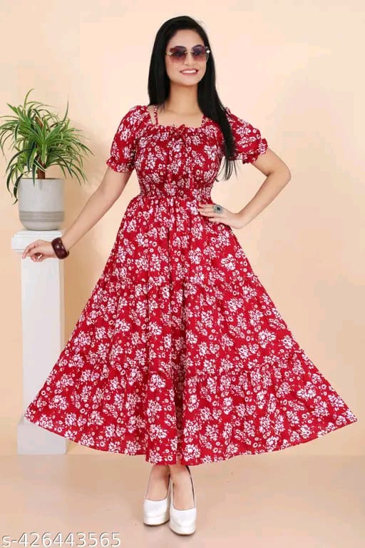 Red Floral Off-Shoulder Maxi Dress