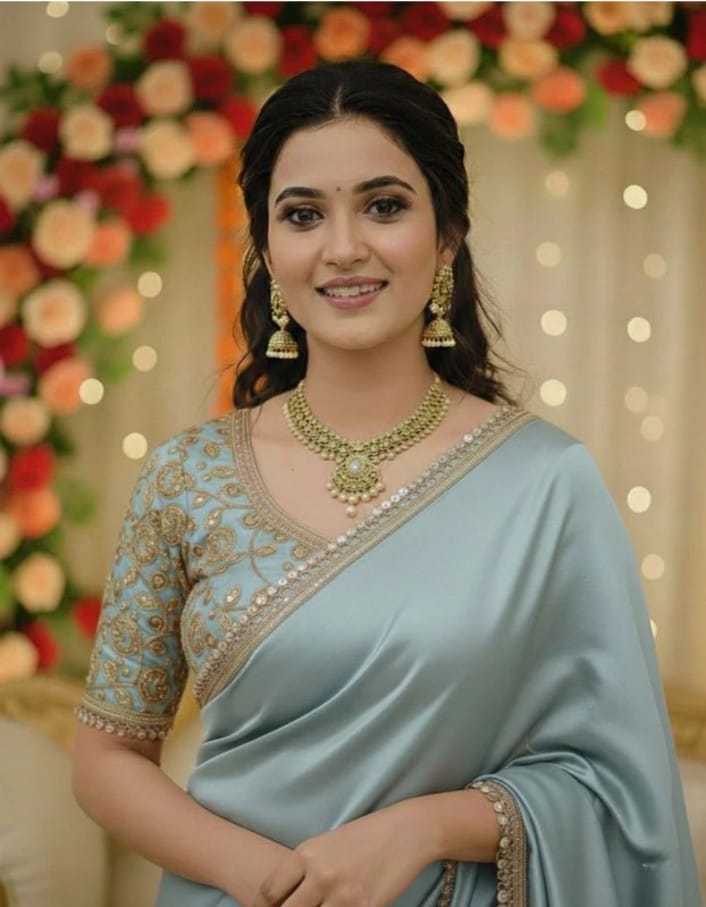 Elegant Light Green Satin Saree