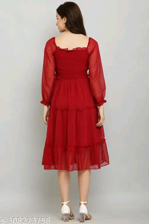 Red Layered Midi Dress