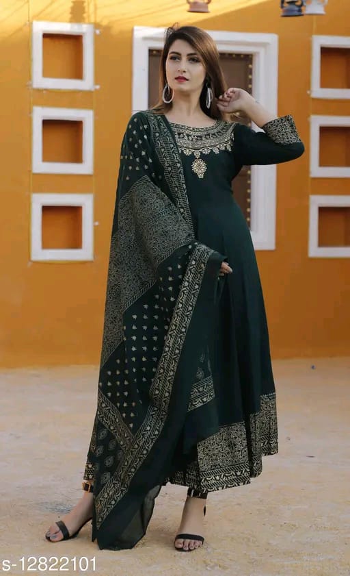 Green Embroidered Anarkali Dress