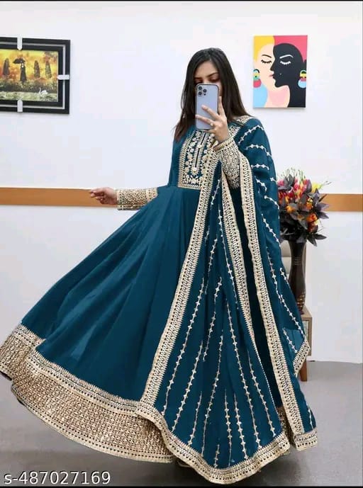 Teal Embroidered Anarkali Gown