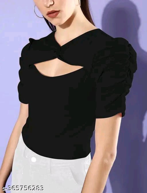 Women's Puff Sleeve Black Top