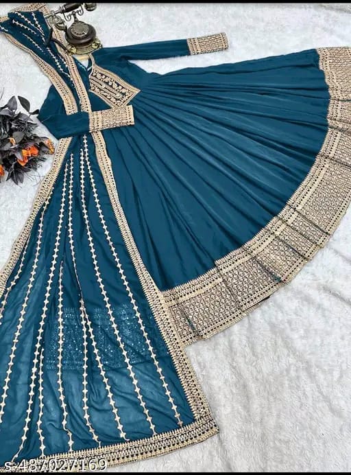 Teal Embroidered Anarkali Gown