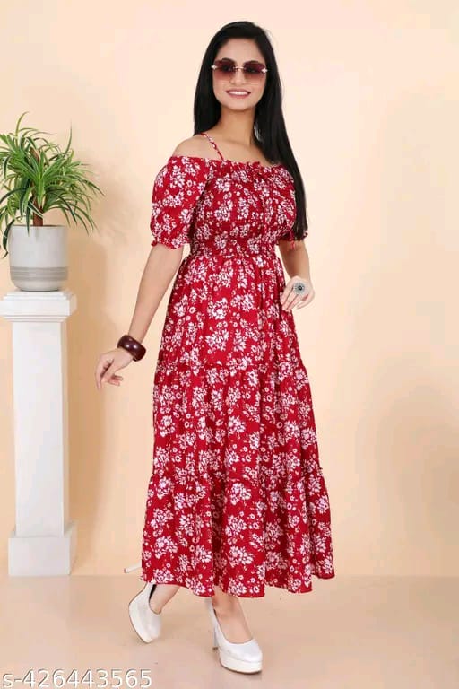 Red Floral Off-Shoulder Maxi Dress