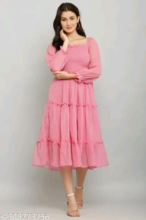 Pink Ruffled Midi Dress