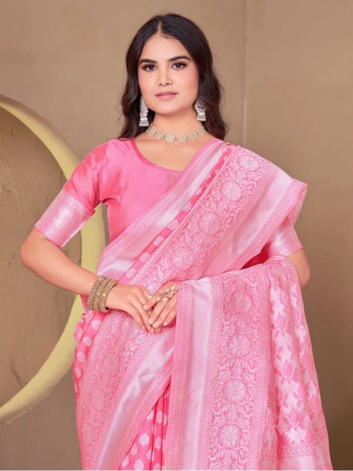 Elegant Pink Banarasi Saree